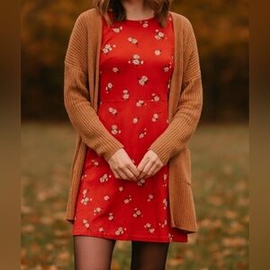 Old Navy pink floral daisy stretchy cotton knee length dress sz L comfort femini